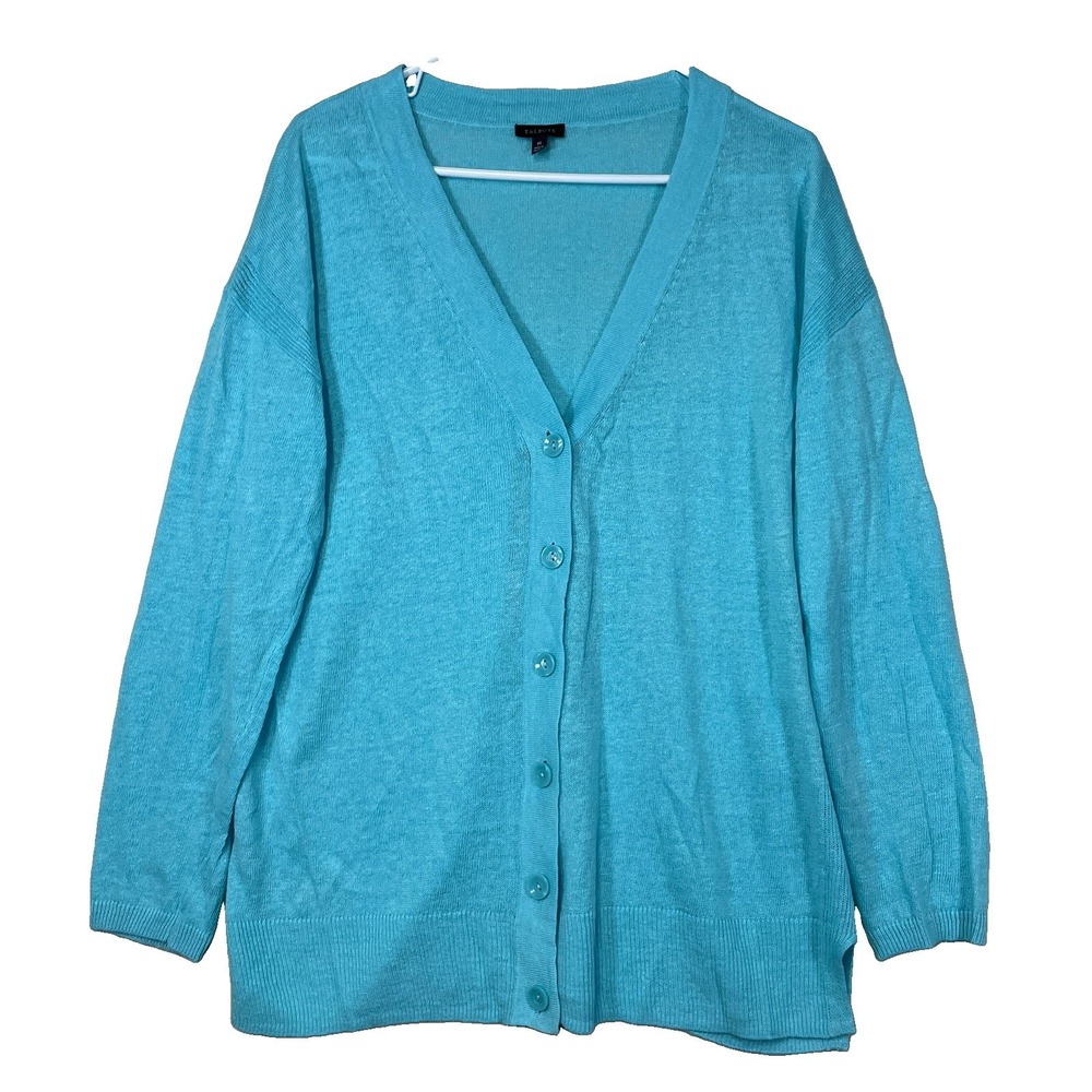 Talbots Medium Girlfriend Cardigan 100% Linen Button Lightweight Coastal Resort
